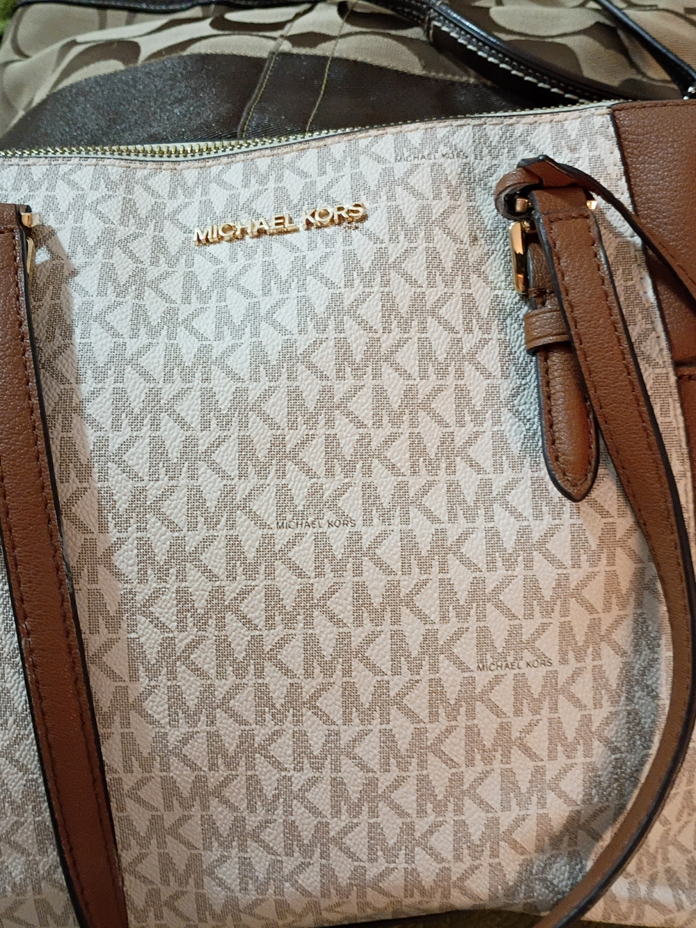 Michael Kors Ivory & Brown Signature Logo Shoulder Bag/ Tote
